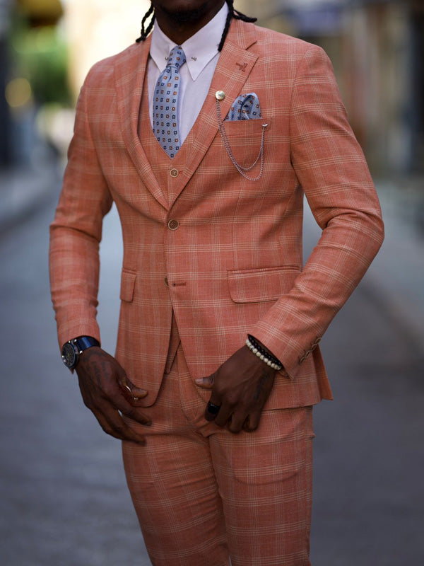 Evo Pink Slim Fit Notch Lapel Plaid Suit