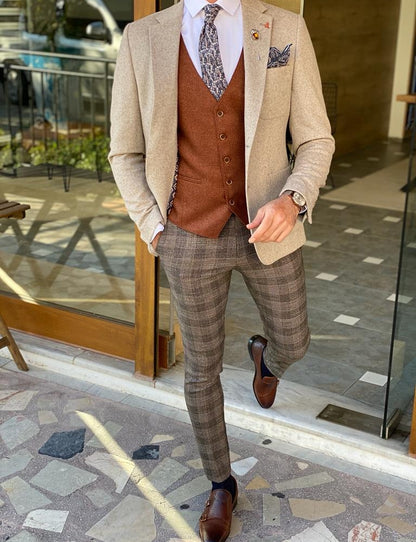 Aldo Beige Slim Fit Wool Suit