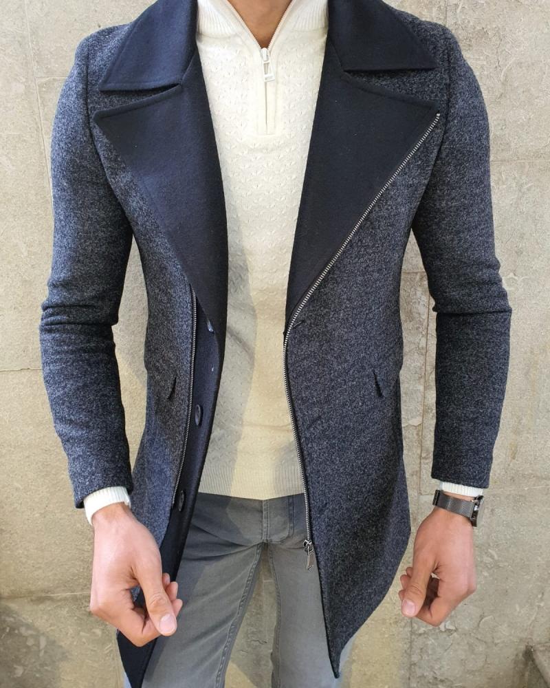 Calvin  Anthracite Slim Fit Zipper Wool Coat
