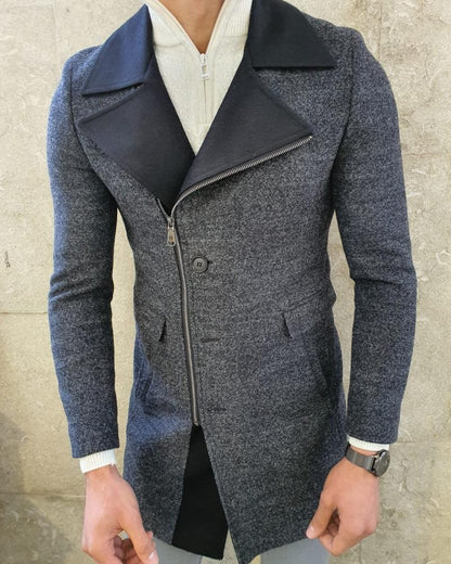 Calvin Anthracite Slim Fit Zipper Wool Coat – BRABION