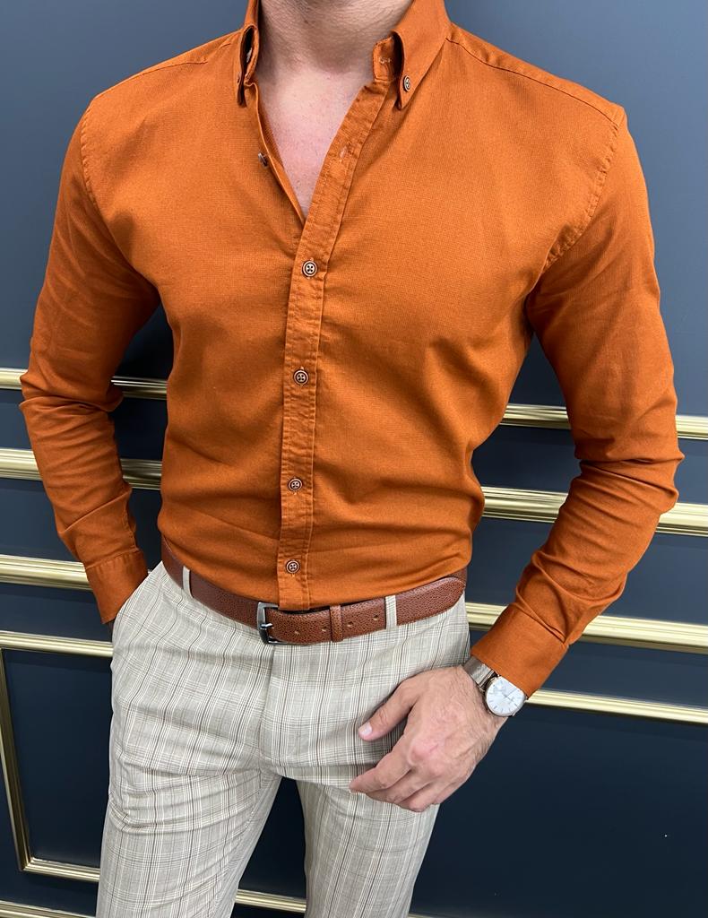 Miami Rust Slim Fit Long Sleeve Casual Shirt
