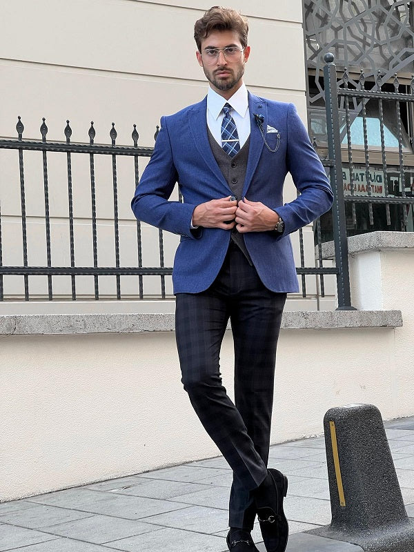 Napoli Blue Slim Fit Peak Lapel Combination Suit