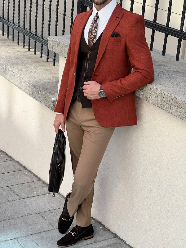Napoli Rust Slim Fit Peak Lapel Combination Suit