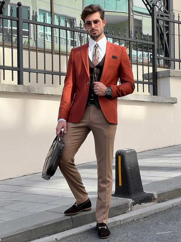 Napoli Rust Slim Fit Peak Lapel Combination Suit