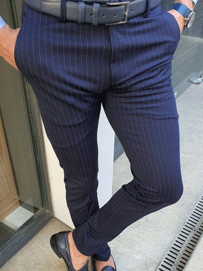 Navy striped pants hotsell