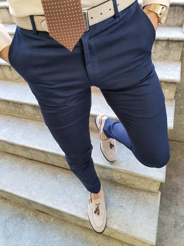 Advert Navy Blue Slim Fit Pants