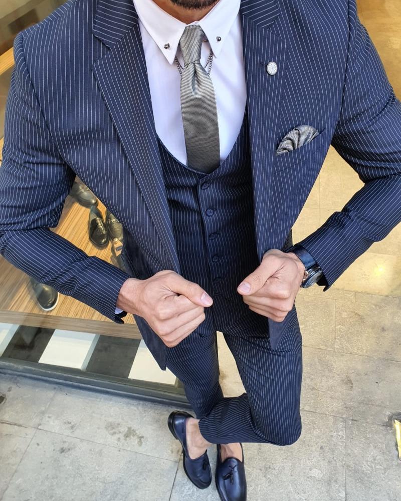 Eros Navy Blue Slim Fit Pinstripe Suit