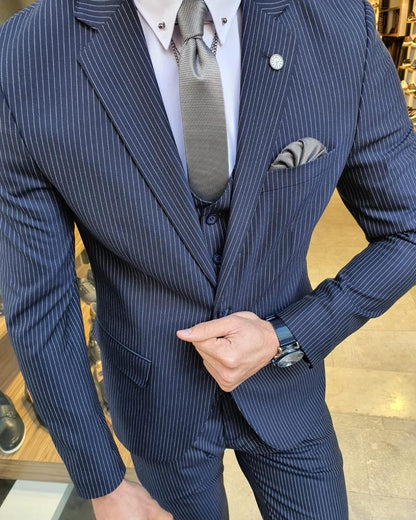 Eros Navy Blue Slim Fit Pinstripe Suit