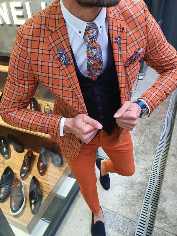 Ogden Orange Slim Fit Plaid Suit