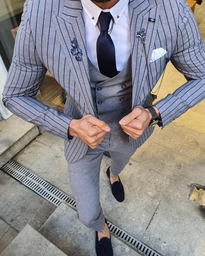 Eros Navy Blue Slim Fit Pinstripe Suit
