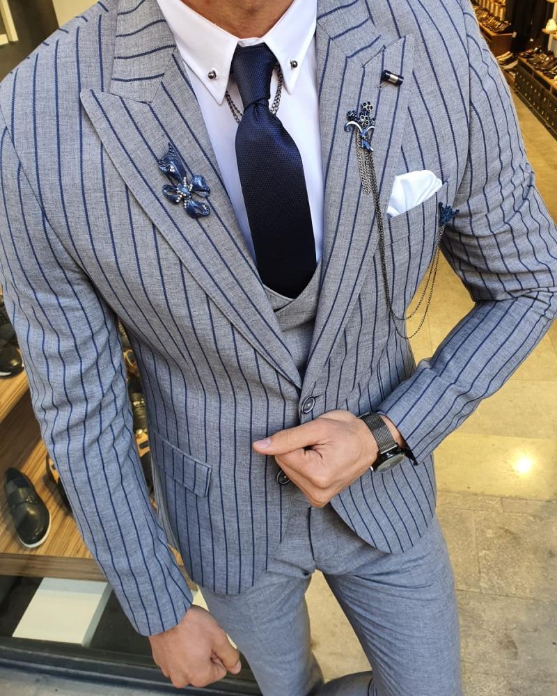 Eros Navy Blue Slim Fit Pinstripe Suit – BRABION