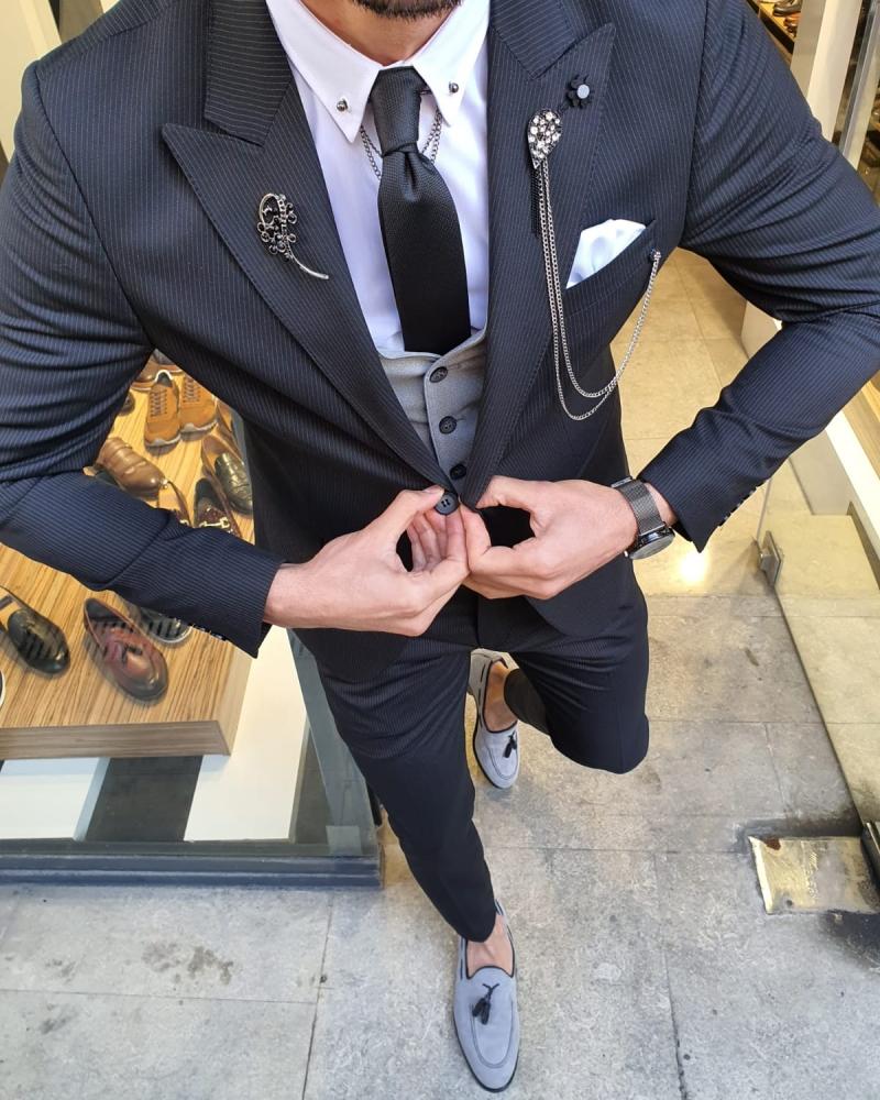 Eros Black Slim Fit Pinstripe Suit