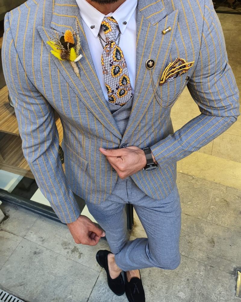Eros Yellow Slim Fit Pinstripe Suit
