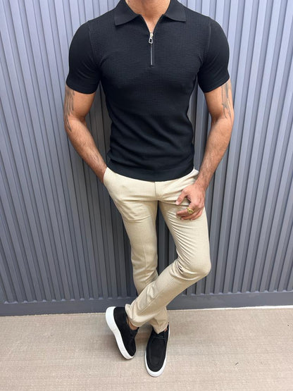 Sorento Black Slim Fit Zipper Polo T-Shirt