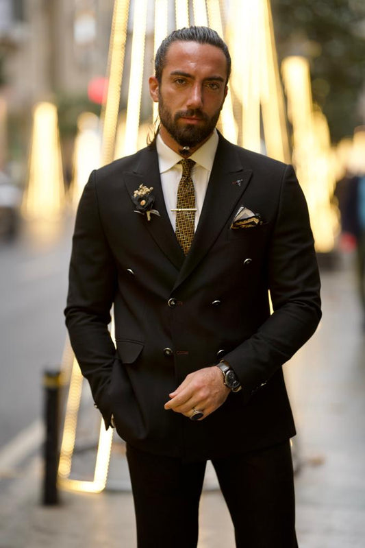 Jake Black Slim Fit Double Breasted Wool Suit