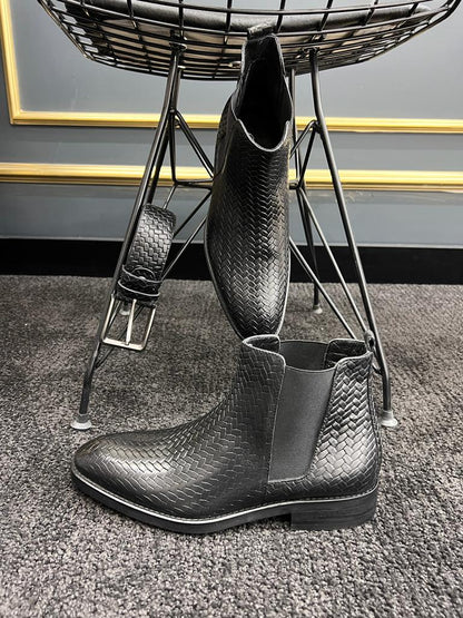 Berton Black Woven Pattern Chelsea Boots