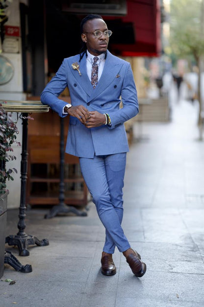 Amber Blue Slim Fit Double Breasted Suit – BRABION