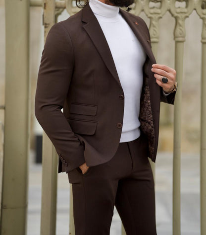 Fabio Dark Brown Slim Fit Notch Lapel Wool Suit