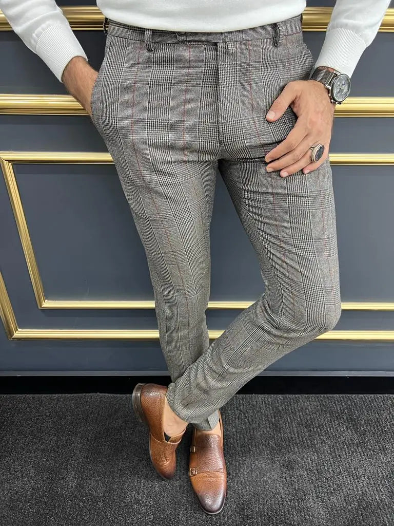 Versatile Berton Gray Slim Fit Plaid Pants for Every Occasion Versatile Berton Gray Slim Fit Plaid Pants for Every Occasion
