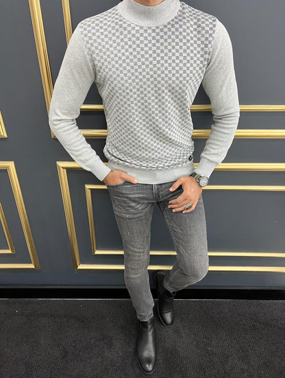 Vince Gray Slim Fit Patterned Monk Turtleneck Sweater