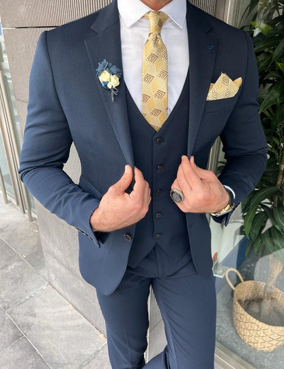 Fabio Navy Blue Slim Fit Notch Lapel Wool Suit