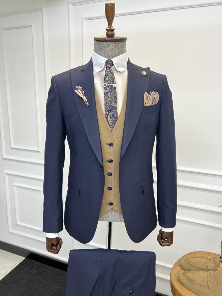 Jake Navy Blue Slim Fit Peak Lapel Combination Suit