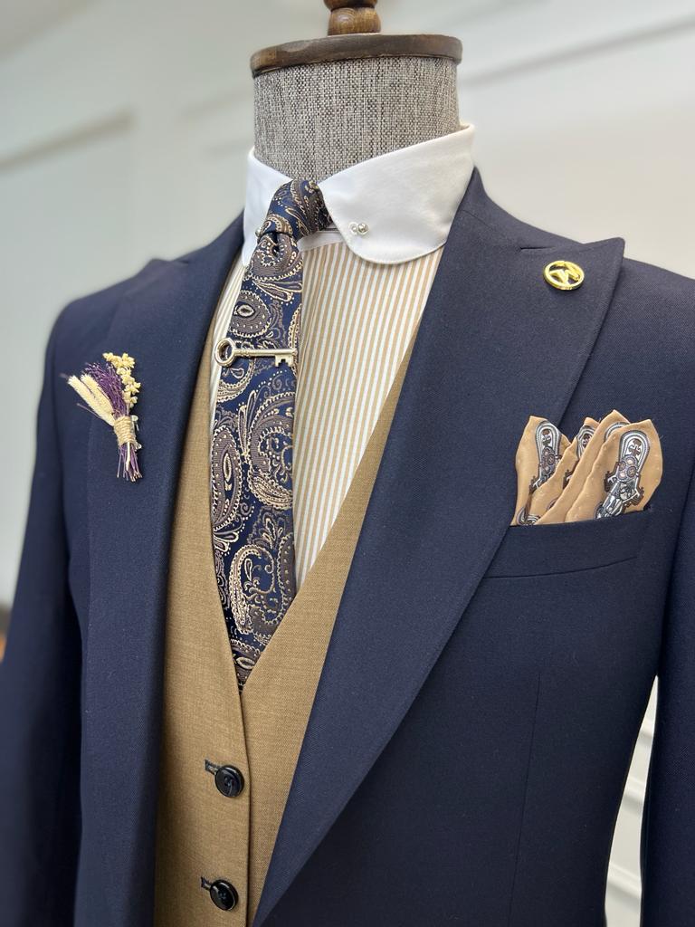 Jake Navy Blue Slim Fit Peak Lapel Combination Suit