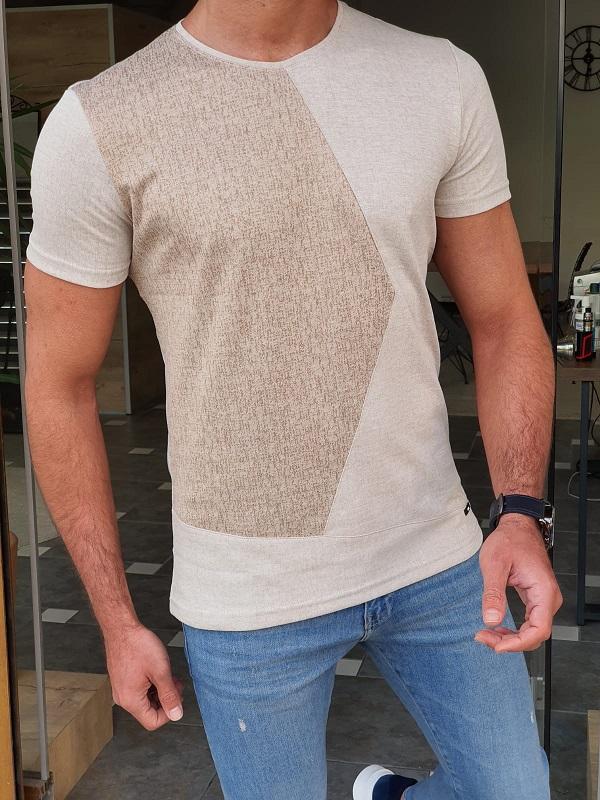 Lerno Beige Slim Fit Round Neck T-Shirt