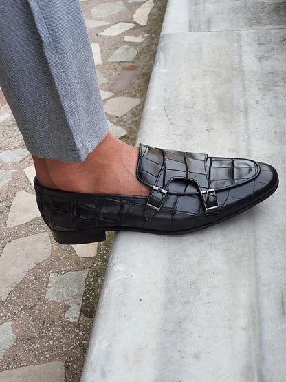 Livorno Black Double Monk Strap Loafers