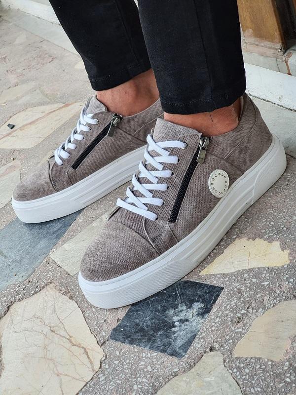 Salerno Gray Mid-Top Zipper Sneakers