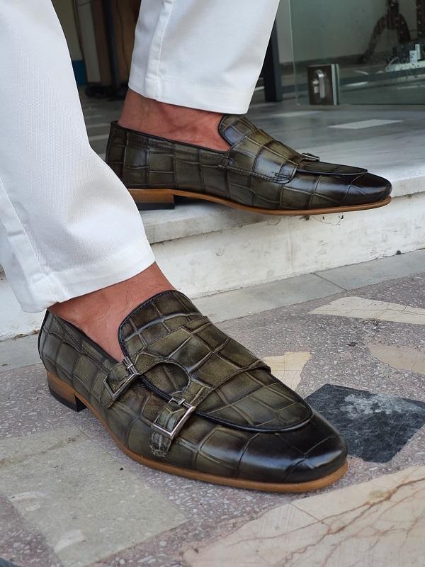 Livorno Green Double Monk Strap Loafers