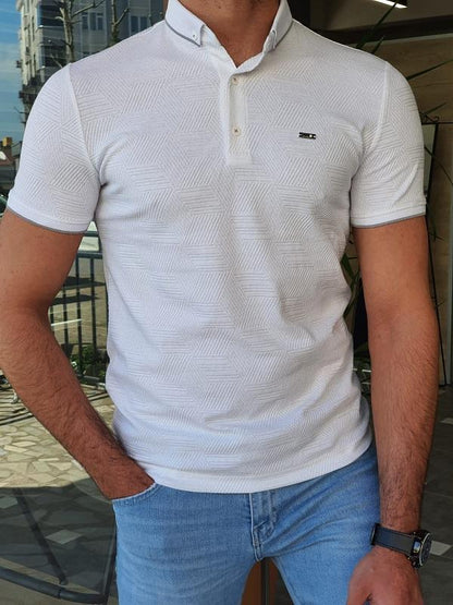 Lerno White Slim Fit Polo T-Shirt
