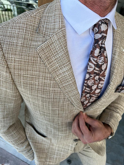 Tampa Beige Slim Fit Check Blazer