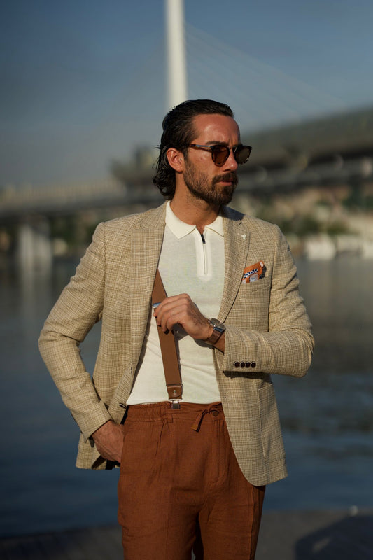 Tampa Beige Slim Fit Crosshatch Blazer