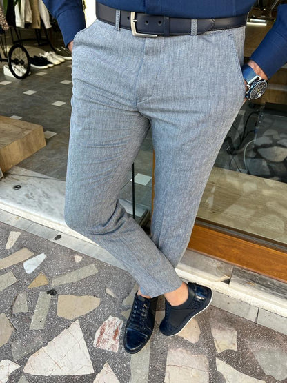 Tampa Blue Slim Fit Linen Pants