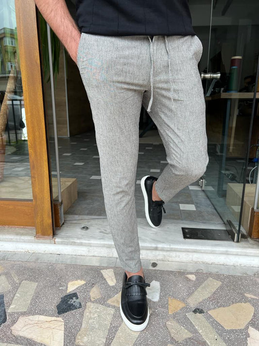 Tampa Gray Slim Fit Linen Laced Pants