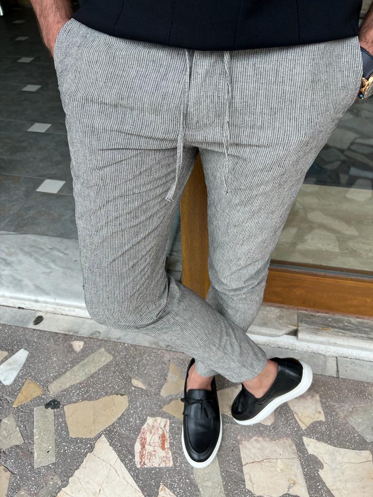 Tampa Gray Slim Fit Linen Laced Pants