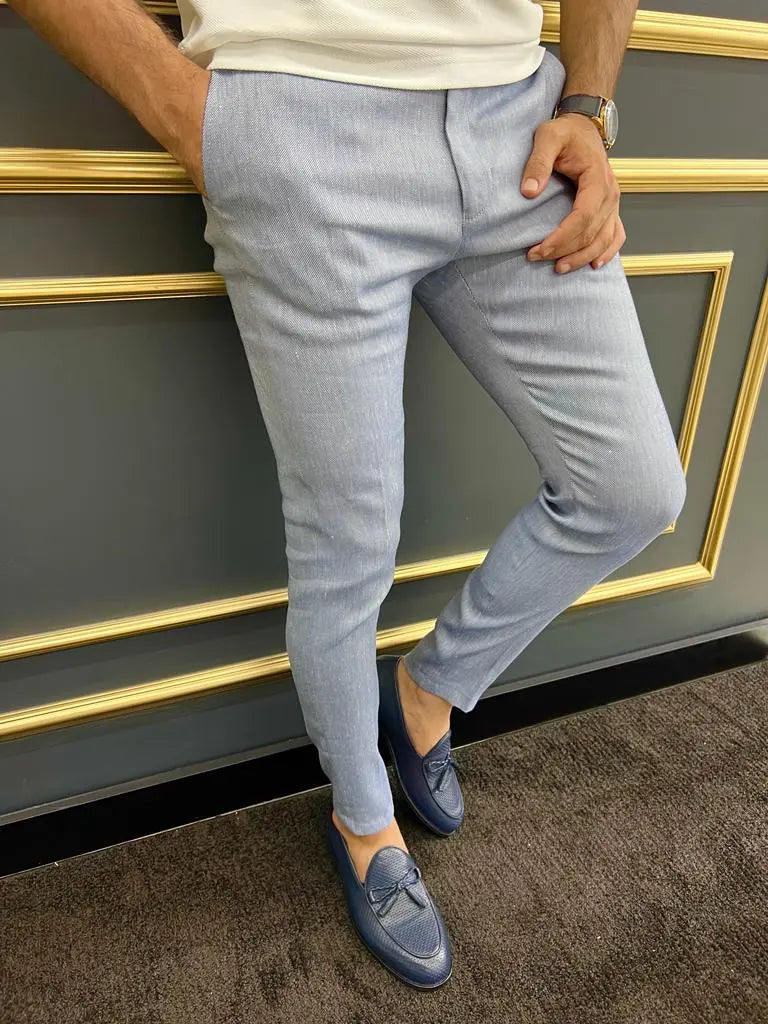 Versatile Tampa Light Blue Slim Fit Cotton Pants for Men 30 Versatile Tampa Light Blue Slim Fit Cotton Pants for Men 30