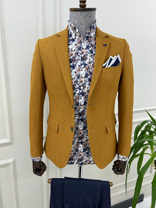 Tampa Mustard Slim Fit Crosshatch Cotton Blazer