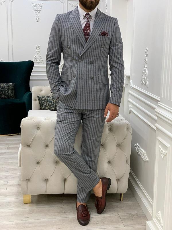 Striped double breasted suit sale