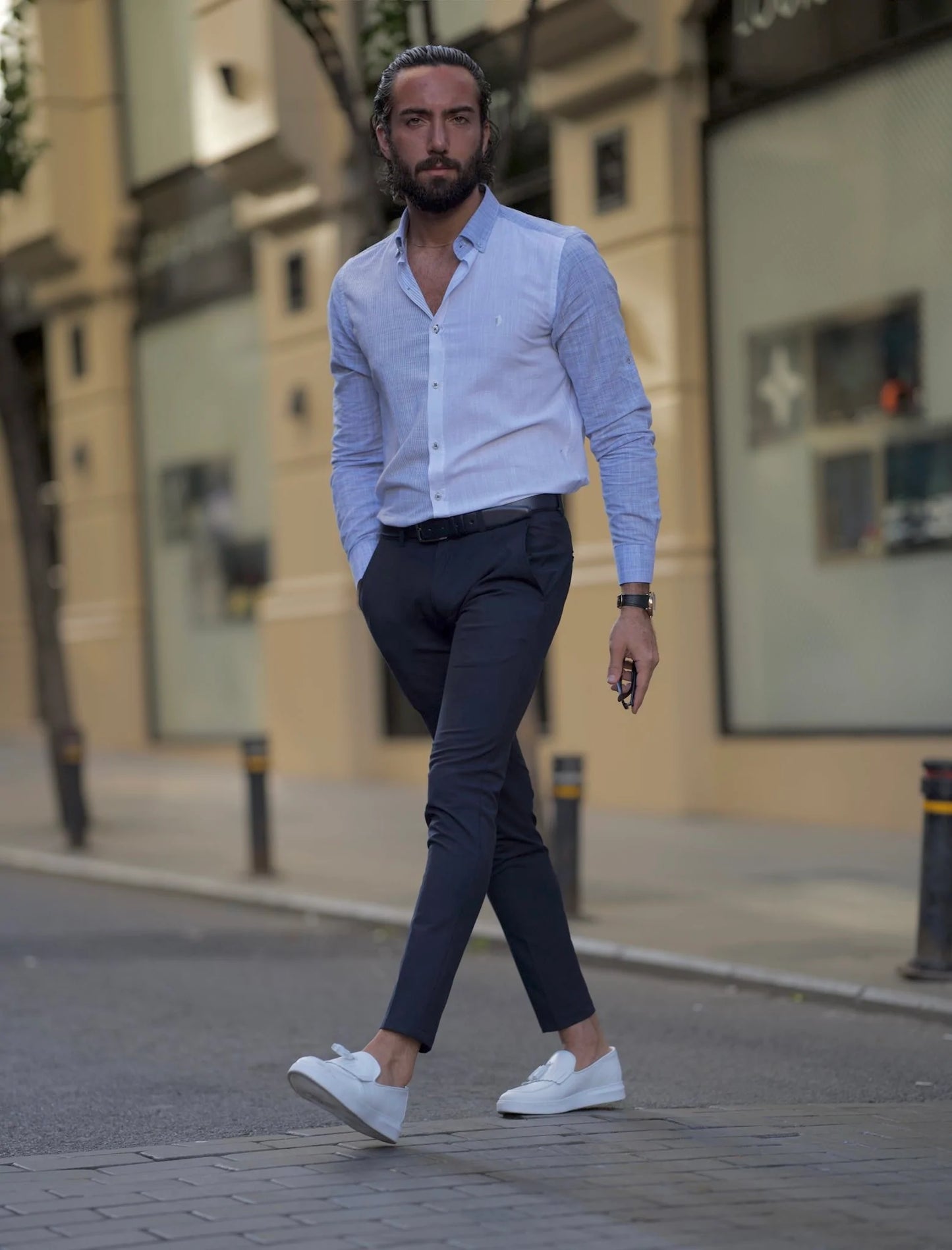 Brabion Milano Slim Fit White Striped Shirt