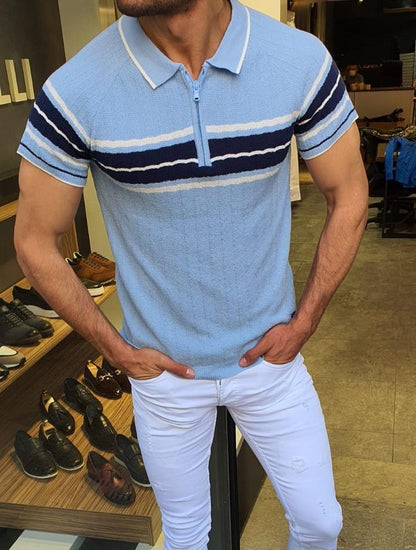 Ogden Blue Slim Fit Collar Neck Zipper Knitwear T-Shirt