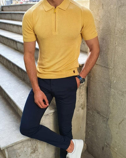 Rawlins Yellow Slim Fit Collar Neck Zipper Knitwear T-Shirt