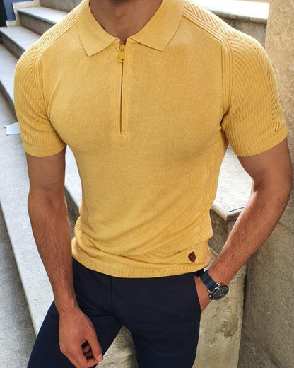 Rawlins Yellow Slim Fit Collar Neck Zipper Knitwear T-Shirt – BRABION