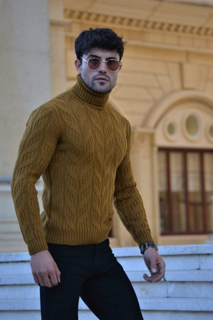 Vicenza Slim-fit Patterned Turtleneck wool Knitwear Camel