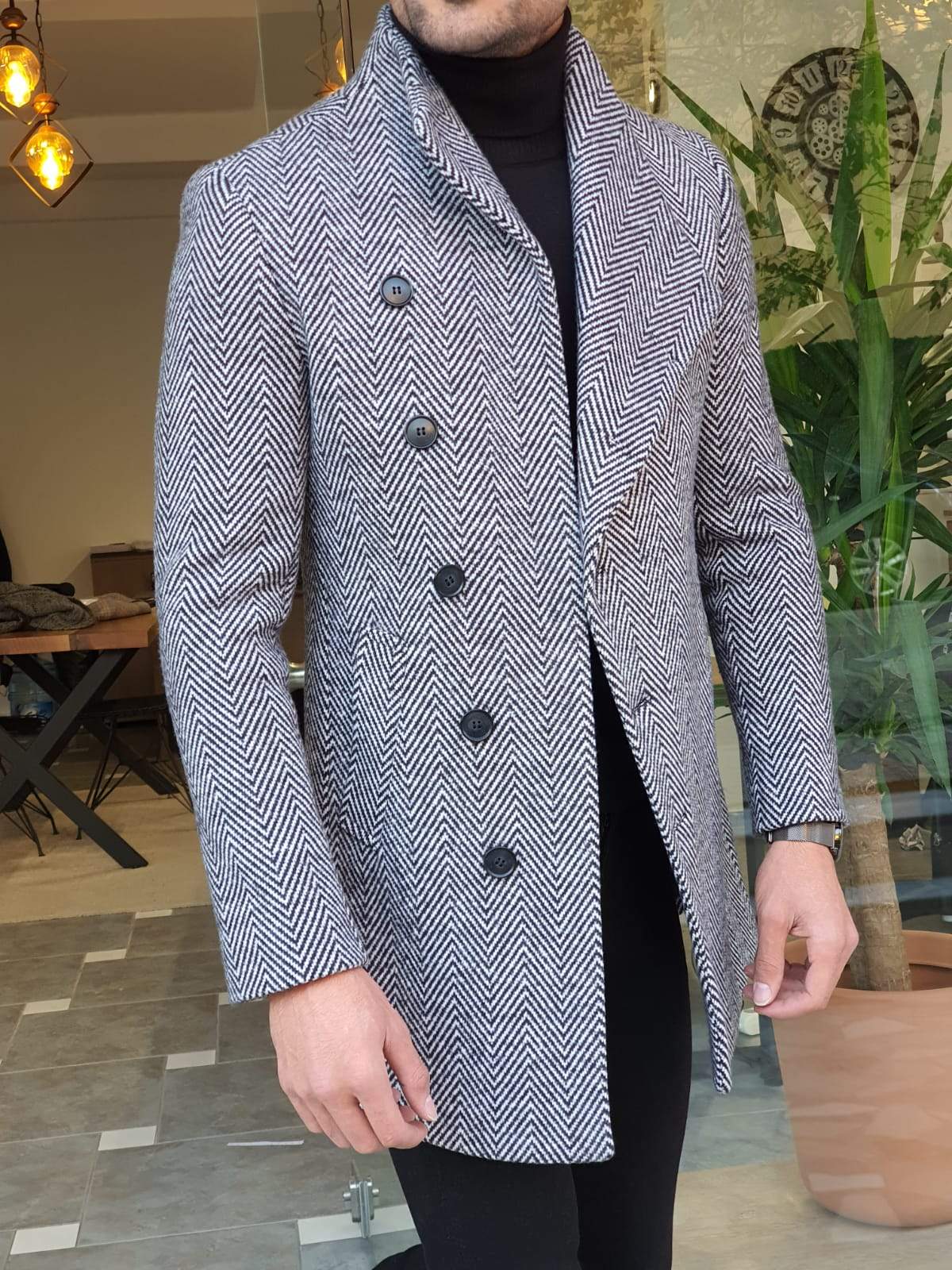 Saponi Slim-fit Collar Wool Coat Gray – BRABION