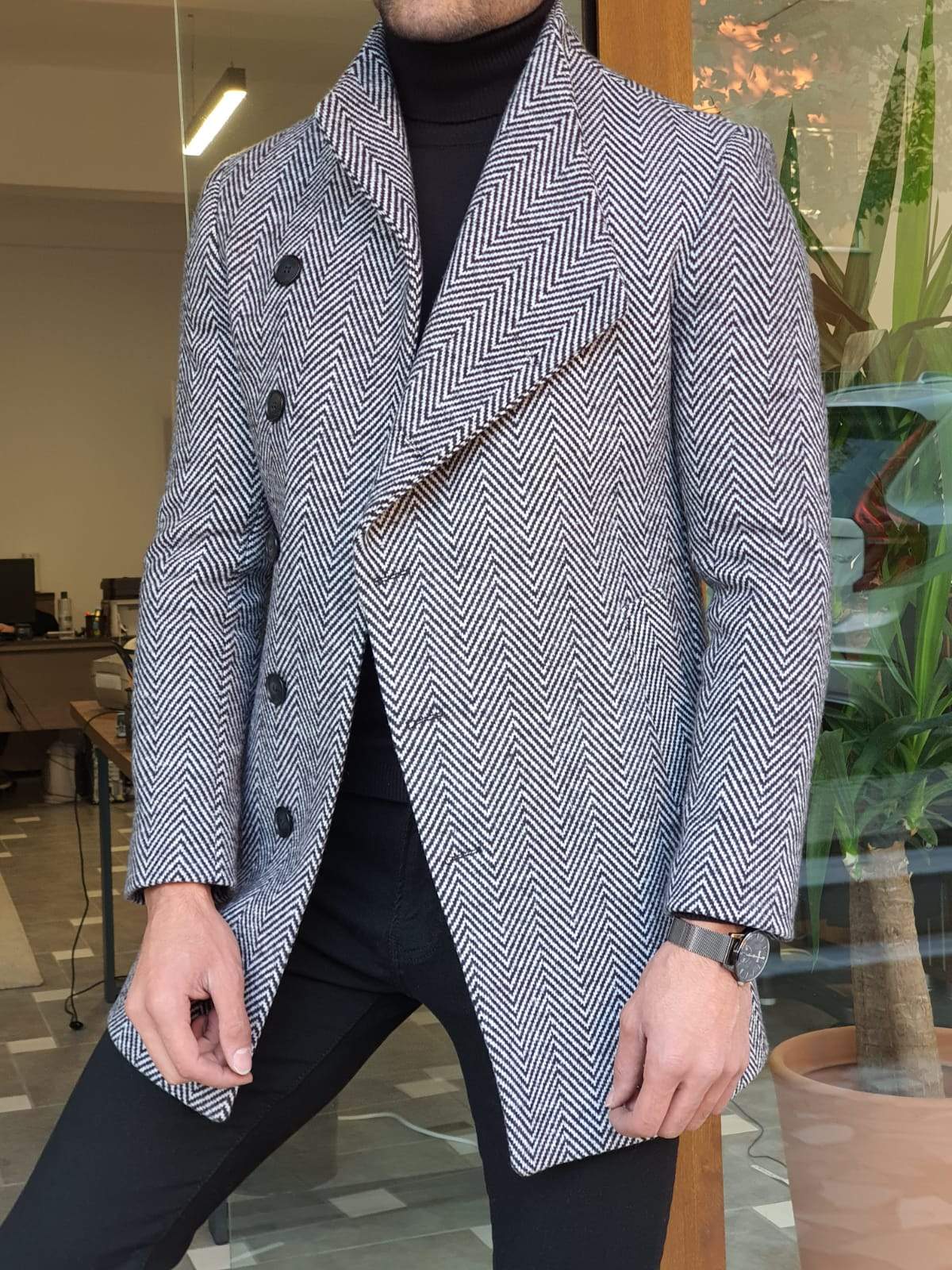 Saponi Slim-fit Collar Wool Coat Gray