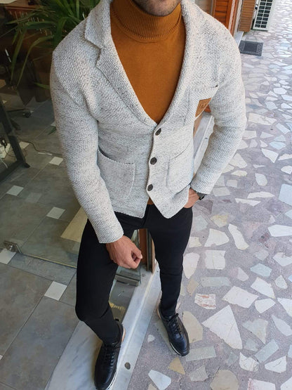 Saponi Slim-fit Buttoned Knitwear Jacket Gray