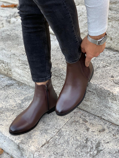 Mantoni Brown Leather Chelsea Boots