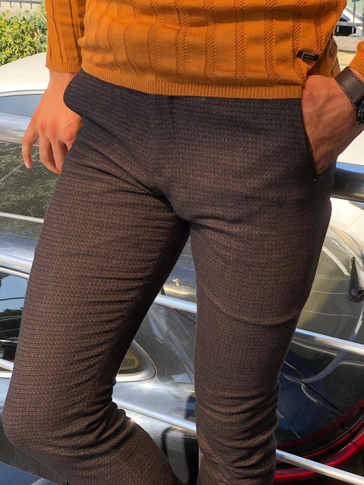 Malacan Slim-fit Patterned Pants Camel